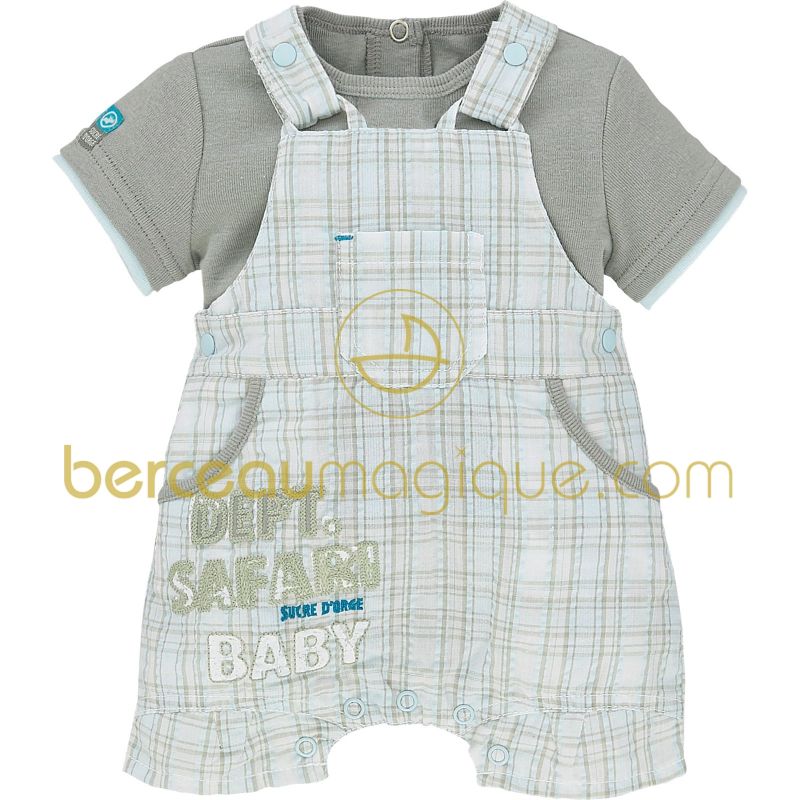 Ensemble T-shirt et salopette à carreaux Mini nature (1 mois au 12 mois) Sucre d'orge