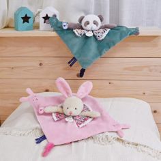 Doudou plat avec marionnette à doigt Panda Les petits Futés (30 cm)