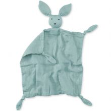 Doudou plat attache sucette Bunny vert de gris frizy (40 cm)  par Bemini