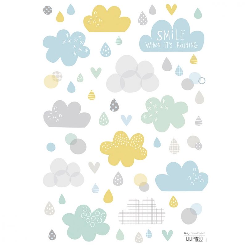 Stickers A3 nuages et pluie Smile, it's raining by Dawn Machell (29,7 x 42 cm) Lilipinso