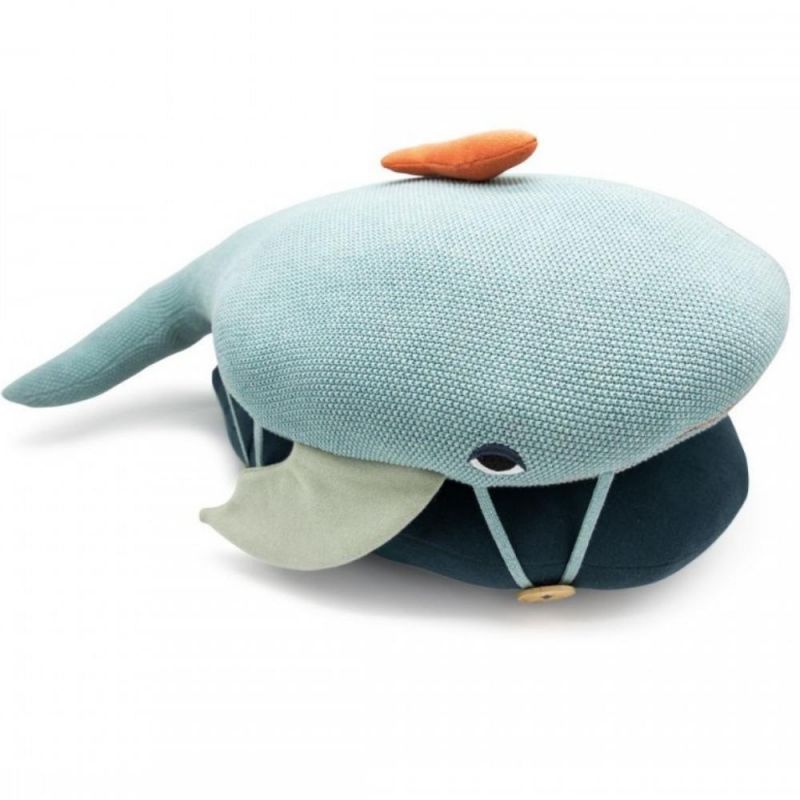 Coussin 2 en 1 baleine bleue (75 x 50 cm) L'oiseau bateau