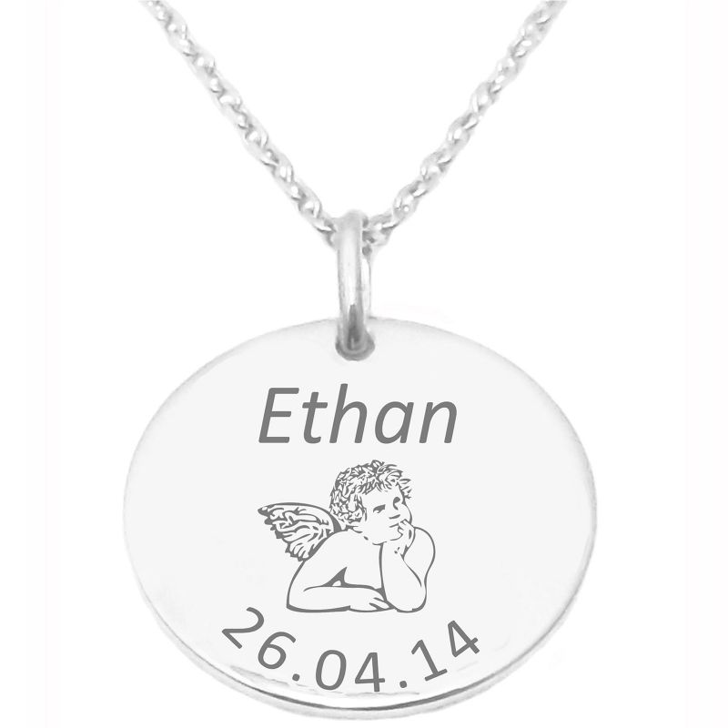 Médaille ange avec chaîne personnalisable (argent 925° rhodié) Alomi