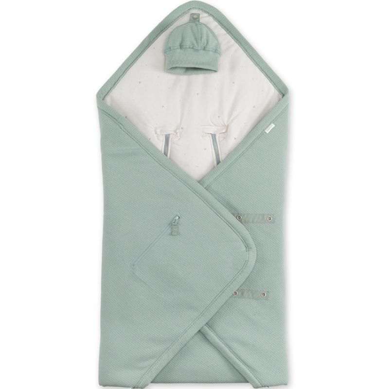 Couverture nomade chaude Biside Waffle verte 0-12m (90 x 90 cm) Bemini