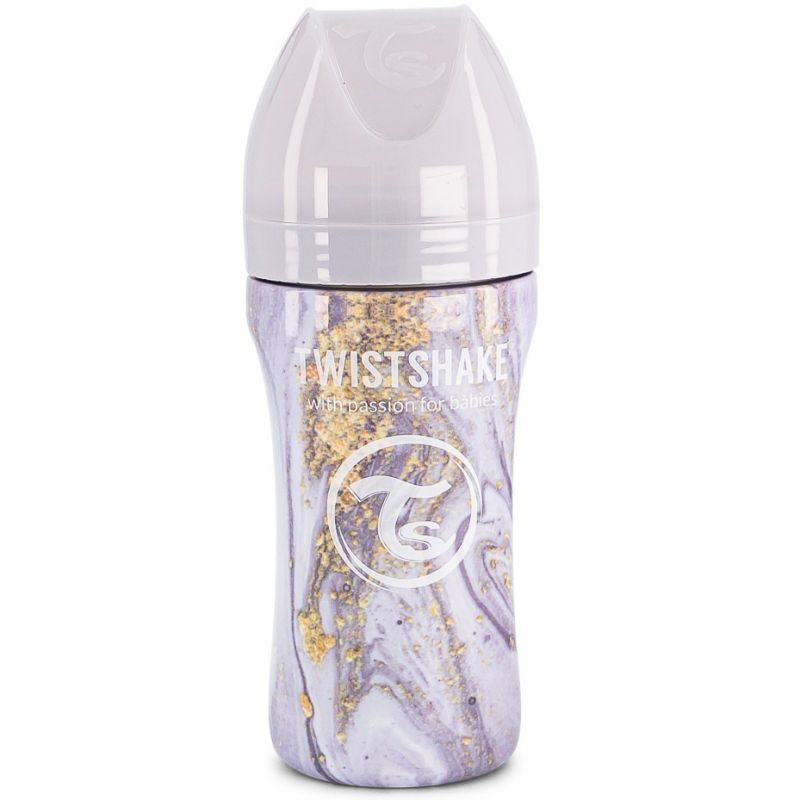 Biberon anti-colique en acier inoxydable gris marbré (330 ml) Twistshake