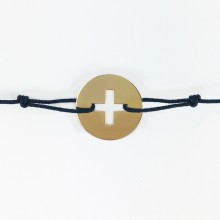 Bracelet cordon bébé médaille Signes Croix Latine 16 mm (or jaune 750°)  par Maison La Couronne