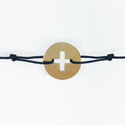 Bracelet cordon bébé médaille Signes Croix Latine 16 mm (or jaune 750°) Maison La Couronne