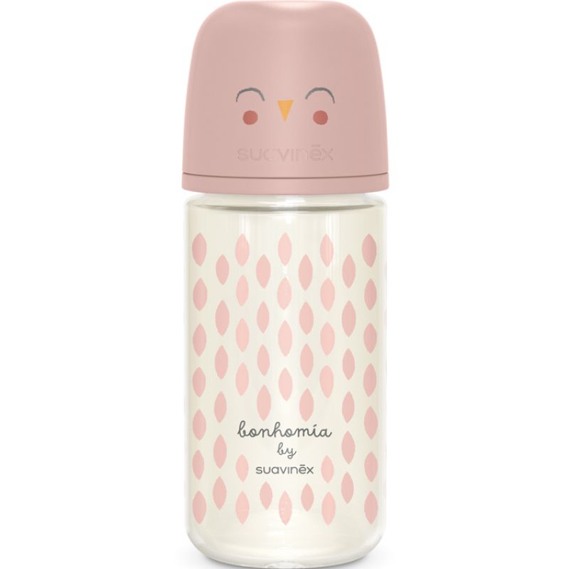 Biberon en verre tétine SXPro M Bonhomia rose (240 ml) Suavinex