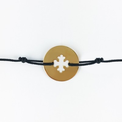 Bracelet cordon bébé médaille Signes Croix Occitane 16 mm (or jaune 750°) Maison La Couronne