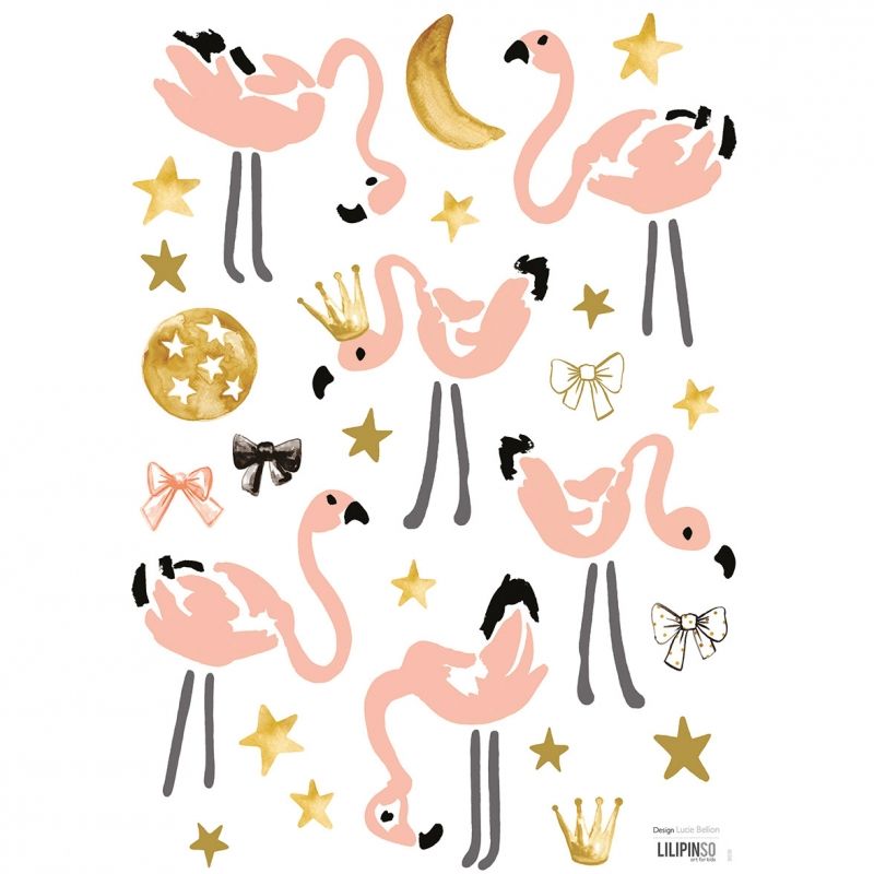 Stickers A3 flamants roses Flamingo by Lucie Bellion (29,7 x 42 cm) Lilipinso