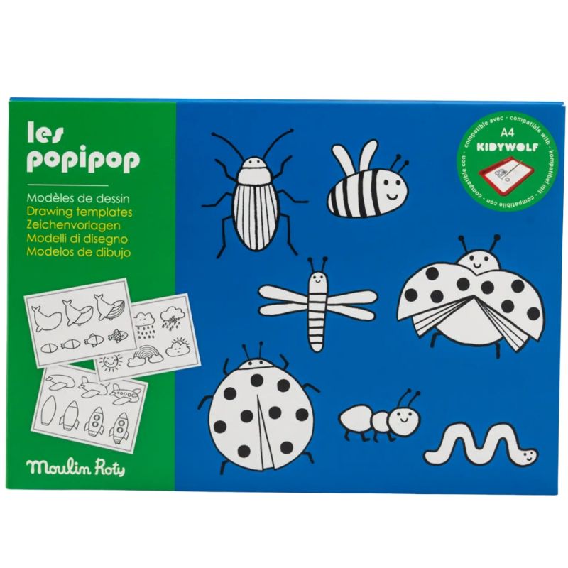 24 modèles de dessin pour tablette lumineuse Kidywolf Les Popipop Moulin Roty Packaging 1