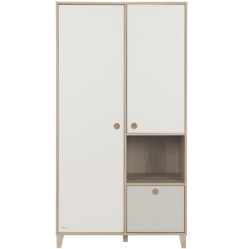 Armoire 2 portes avec 1 tiroir gris amovible Lora Galipette