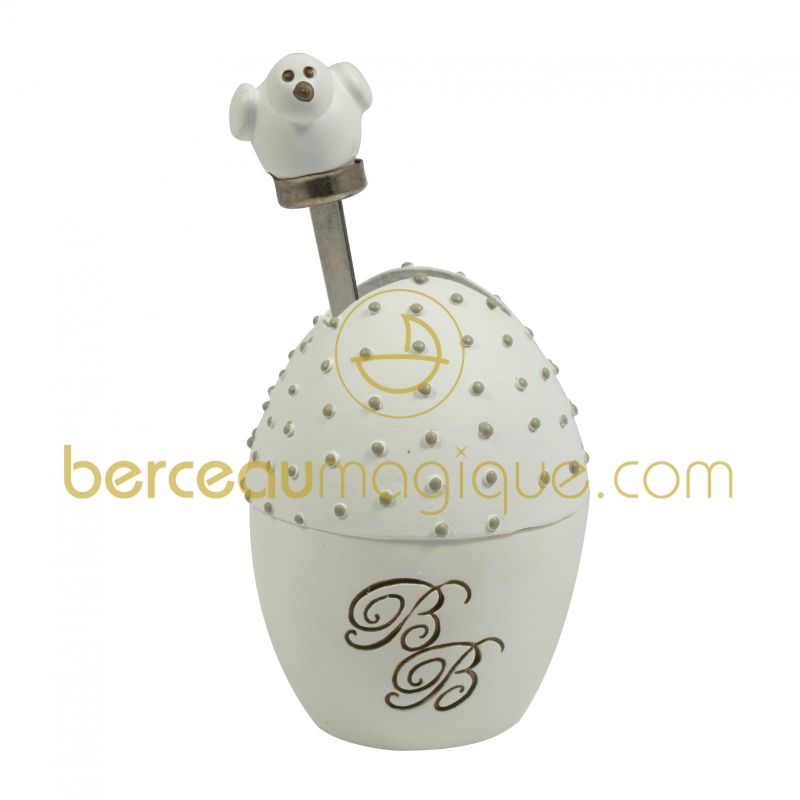 Coquetier en résine blanc à pois beige Amadeus Les Petits
