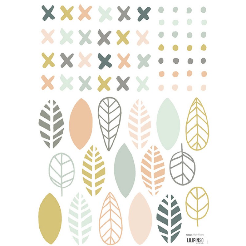 Planche A3 de stickers croix points et feuilles Lilipinso
