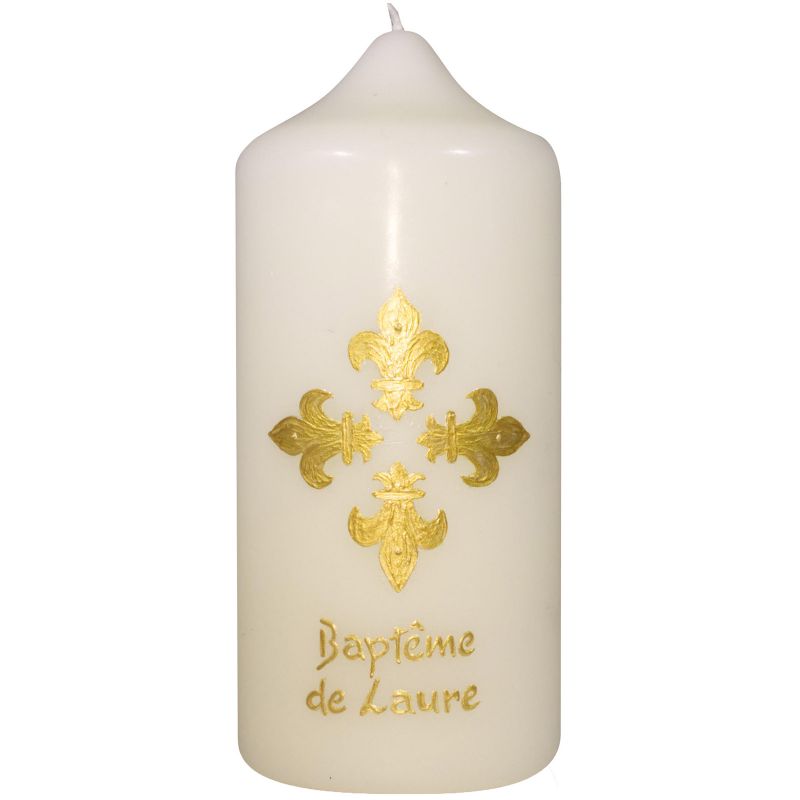 Bougie de baptême Fleur de lys (personnalisable) Pascale Belenfant Chauveau