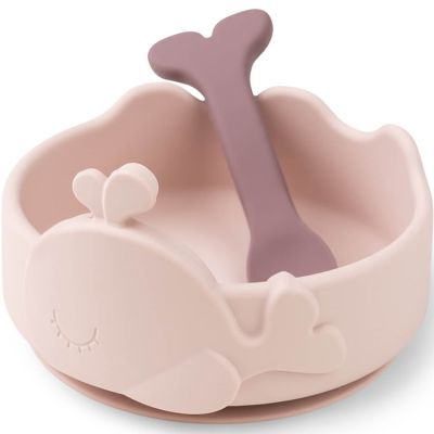 Bol ventouse et cuillère silicone Wally rose