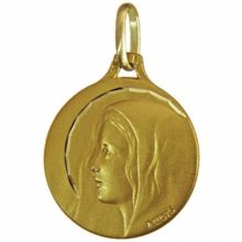 Médaille ronde Vierge auréolée de profil 16 mm facettée (or jaune 750°)  par Maison Augis