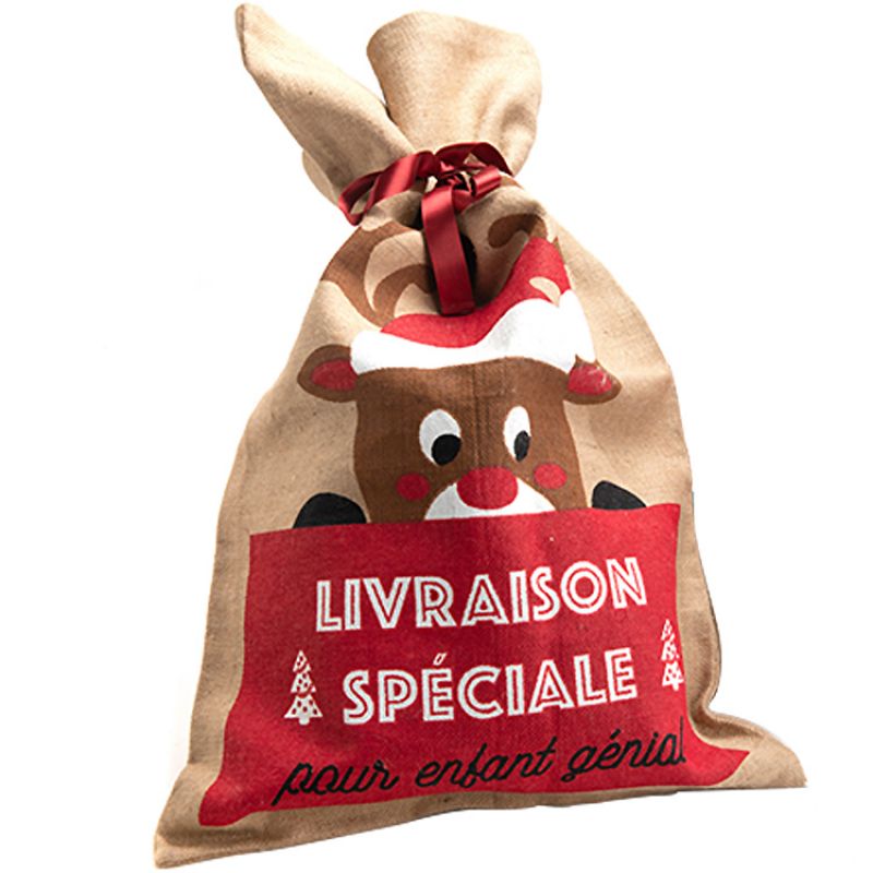 Sac de Noël en jute Livraison spéciale pour enfant génial (80 x 50 cm) Amadeus Les Petits