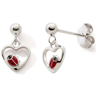 Boucles d'oreilles pendantes Cœur-Coccinelle (argent 925)