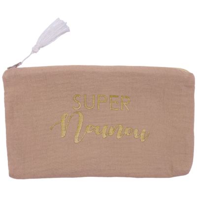 Trousse cadeau zippée Super Nounou gaze de coton Mocha BB & Co