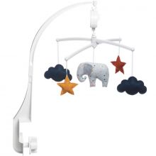Mobile musical éléphant gris confettis (mélodie au choix)  par Pouce et Lina