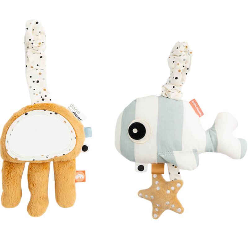 Lot de 2 peluches d'activités à suspendre Sea friends Bleu et Moutarde Done by Deer