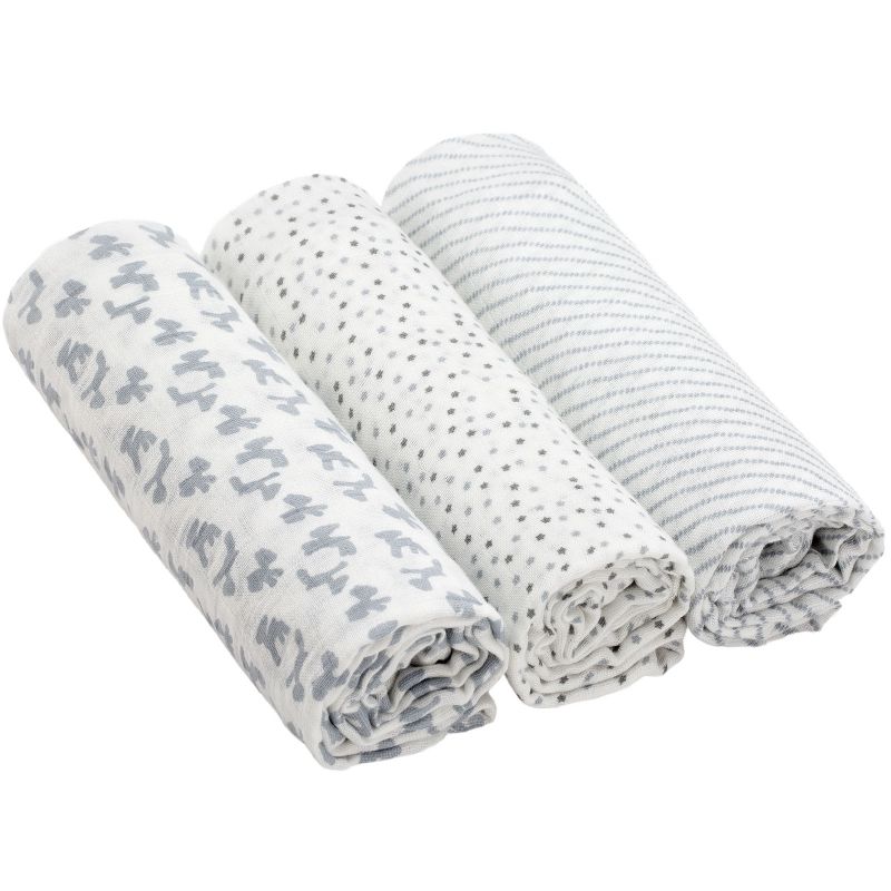 Lot de 3 langes en mousseline de bambou Lela gris clair (80 x 80 cm) Lässig