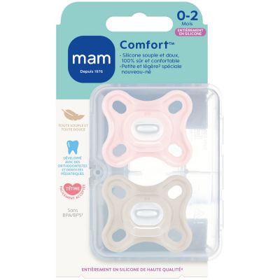 Lot de 2 sucettes Comfort Rose en silicone (0-2 mois)