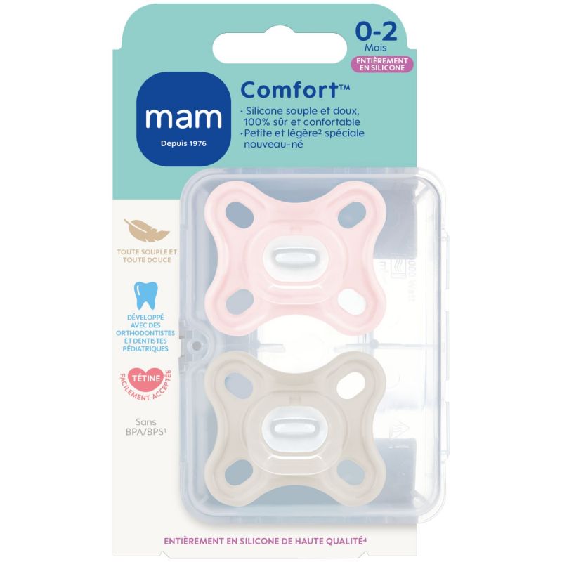 Lot de 2 sucettes Comfort Rose en silicone (0-2 mois) MAM Produit 2