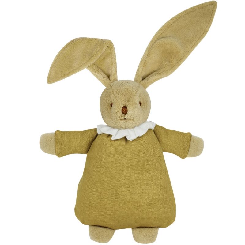 Peluche hochet lapin nid d'ange coton bio jaune curry Trousselier