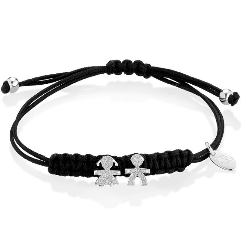 Bracelet cordon noir Briciole fille + garçon (or blanc 750° et pavé de diamants) leBebé