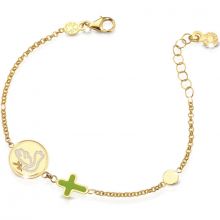 Bracelet sur chaîne Proteggimi colombe et croix verte (or jaune 375°)  par leBebé