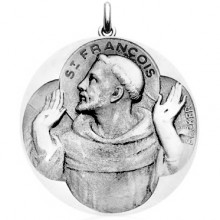 Médaille Saint François d'Assise (or blanc 750°)  par Becker