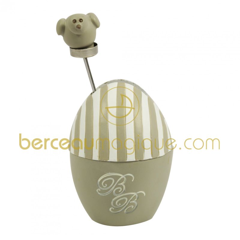 Coquetier en résine rayé beige et blanc Amadeus Les Petits