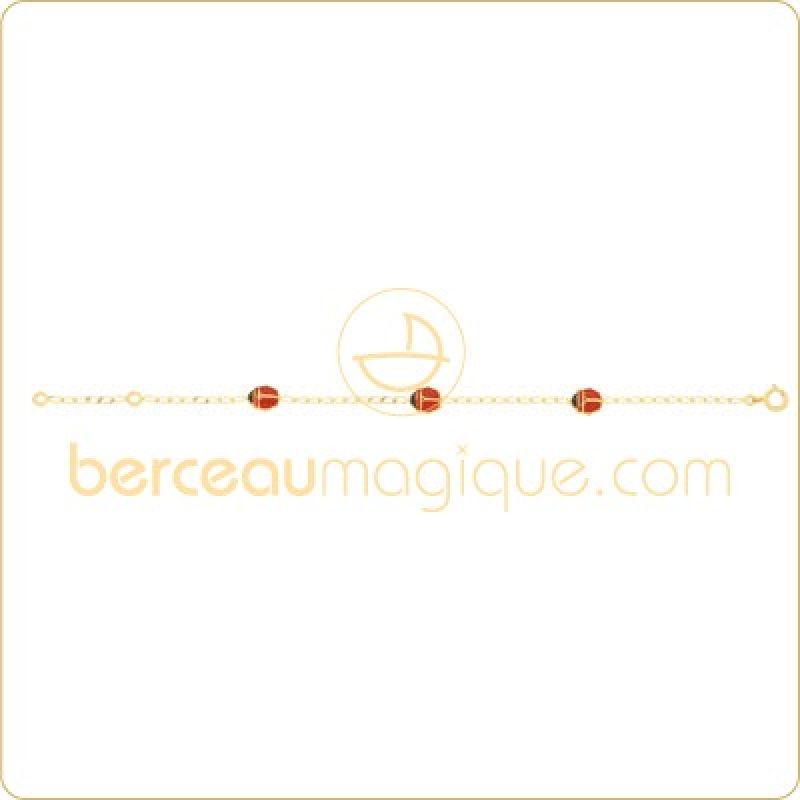 Bracelet enfant 3 coccinelles laqué rouge et noir Berceau magique bijoux