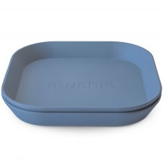 Lot de 2 assiettes carrées Twilight Blue - Mushie