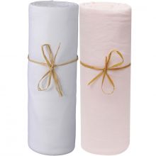 Lot de 2 draps housses en coton bio blanc et rose poudré (60 x 120 cm)  par P'tit Basile