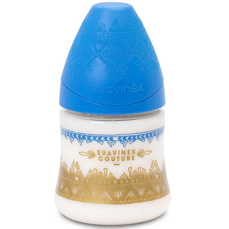 Biberon Couture Ethnic bleu foncé et doré (150 ml) Suavinex