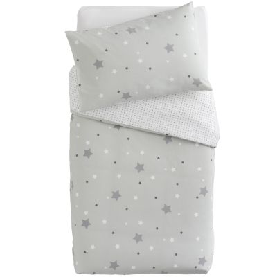 Housse de couette + taie d'oreiller imprimé Little stars étoiles grises (100 x 140 cm)   par Domiva