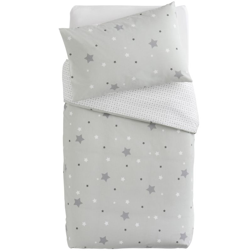 Housse de couette + taie d'oreiller imprimé Little stars étoiles grises (100 x 140 cm)  Domiva