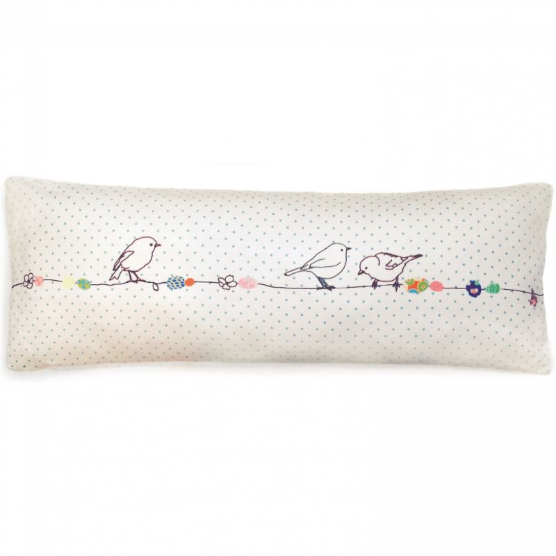 Coussin oiseaux sur fil de perles (20 x 50 cm) Mimi'lou
