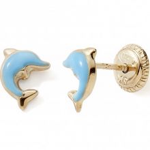 Boucles d'oreilles Dauphin bleu (or jaune 375°)  par Baby bijoux