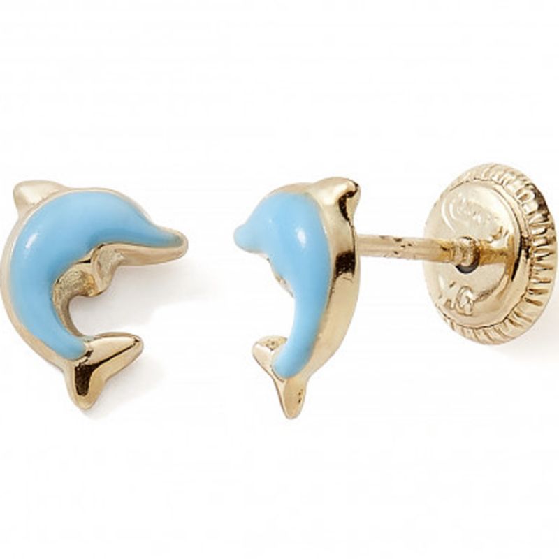 Boucles d'oreilles Dauphin bleu (or jaune 375°) Baby bijoux