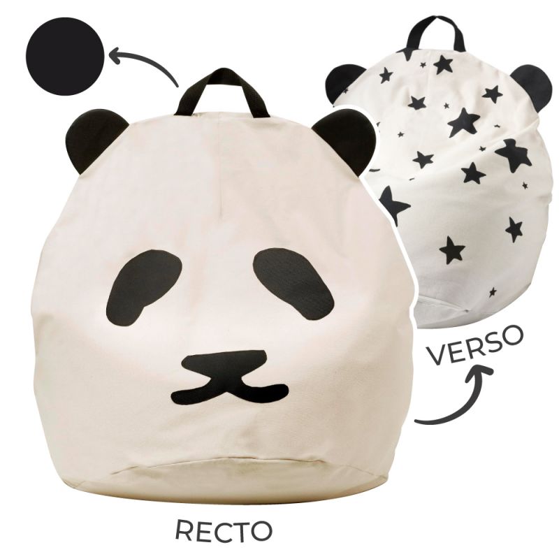Pouf géant panda et étoiles poignée noire (80 x 110 cm) BINI