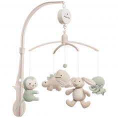 Mobile musical Animals Laurel Green-Warm Linen - Baby's Only
