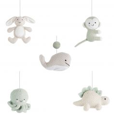 Mobile musical Animals Laurel Green-Warm Linen