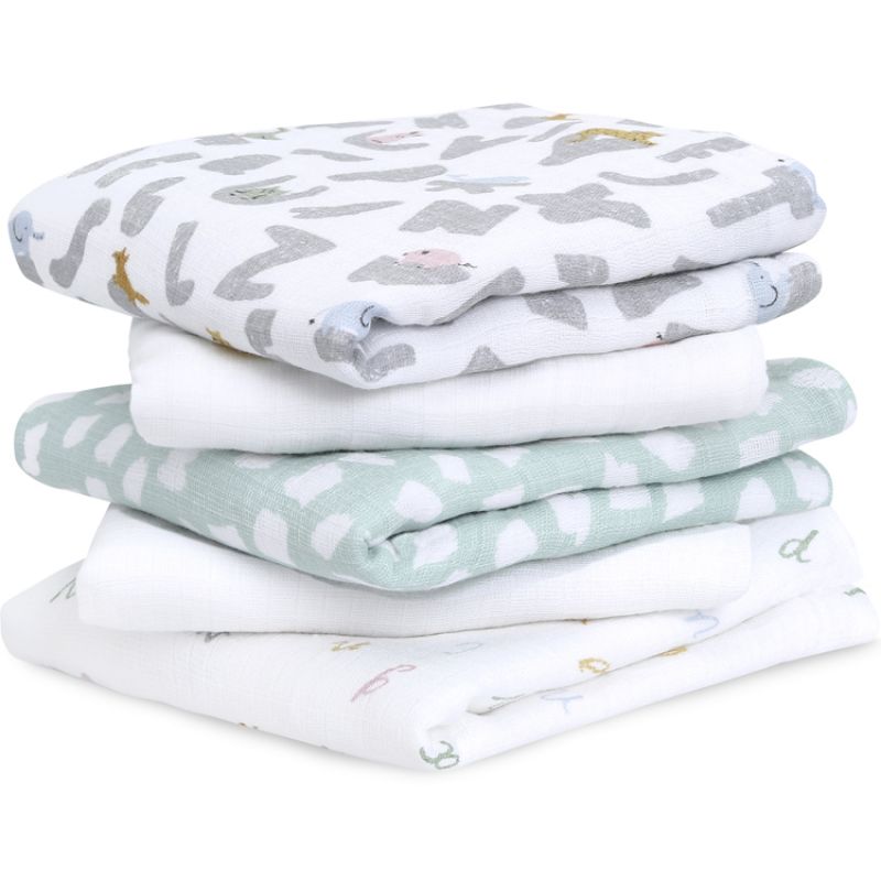 Lot de 5 langes en coton Alphabet animals (60 x 60 cm) aden + anais