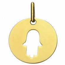 Médaille ronde ajourée symbole Main de Fatma 16 mm (or jaune 750°)  par Premiers Bijoux