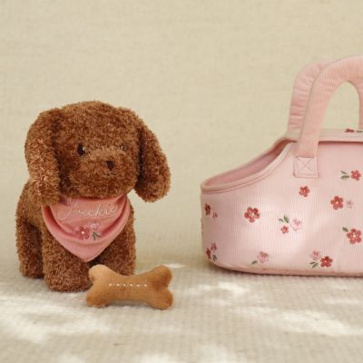 Peluche chien avec sac de transport Jackie