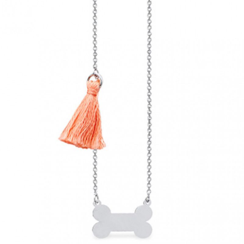 Collier os avec pompon corail Mini coquine (argent 925°) Coquine