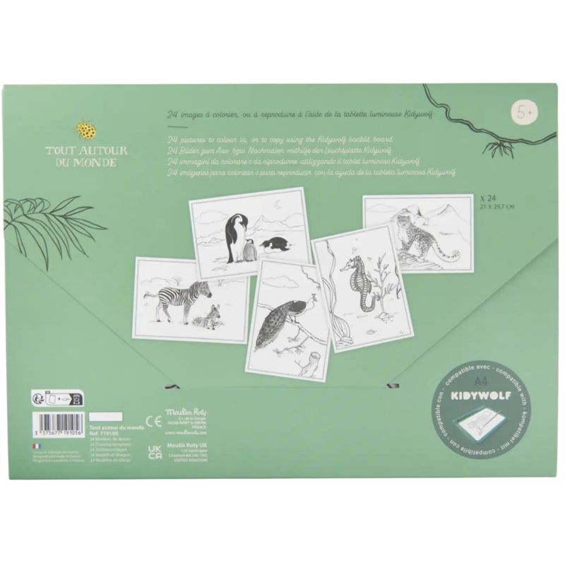 24 modèles de dessin pour tablette lumineuse Kidywolf Tout autour du monde Moulin Roty Packaging 2